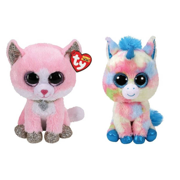 Ty - Knuffel - Beanie Buddy - Fiona Pink Cat & Blitz Unicorn