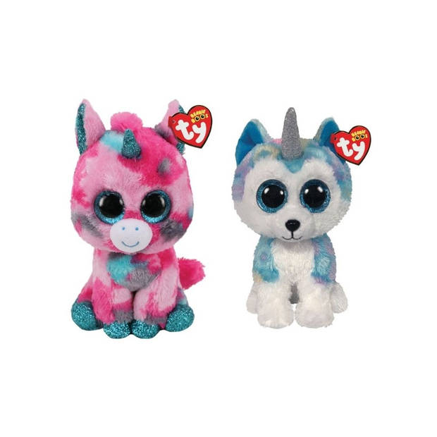 Ty - Knuffel - Beanie Buddy - Gumball Unicorn & Helena Husky