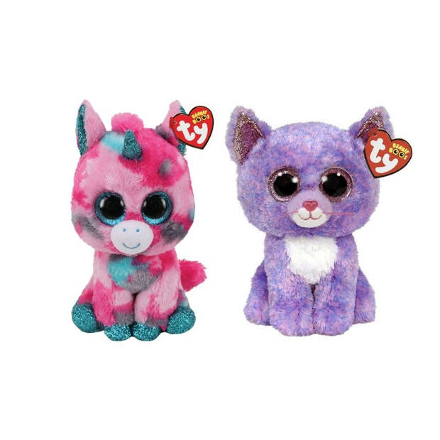 Ty - Knuffel - Beanie Buddy - Gumball Unicorn & Cassidy Cat