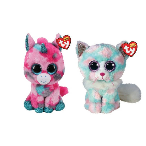 Ty - Knuffel - Beanie Buddy - Gumball Unicorn & Opal Cat