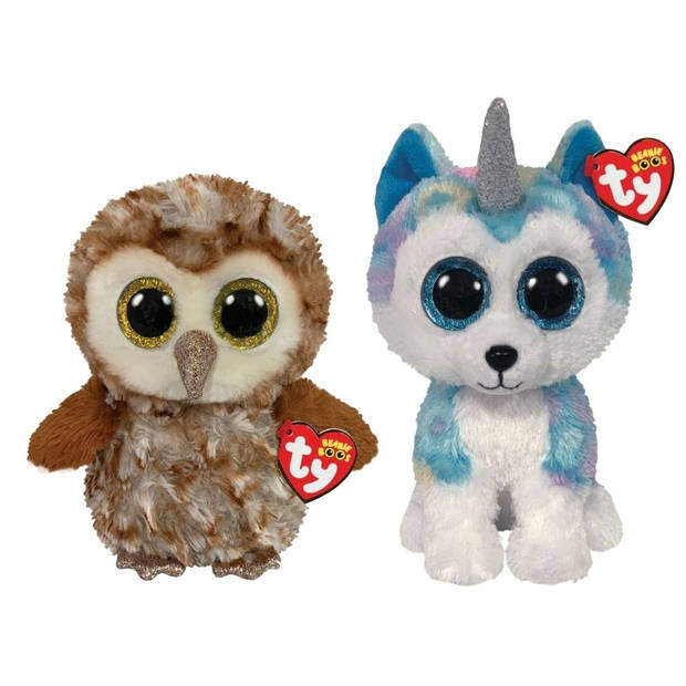 Ty - Knuffel - Beanie Buddy - Percy Owl & Helena Husky