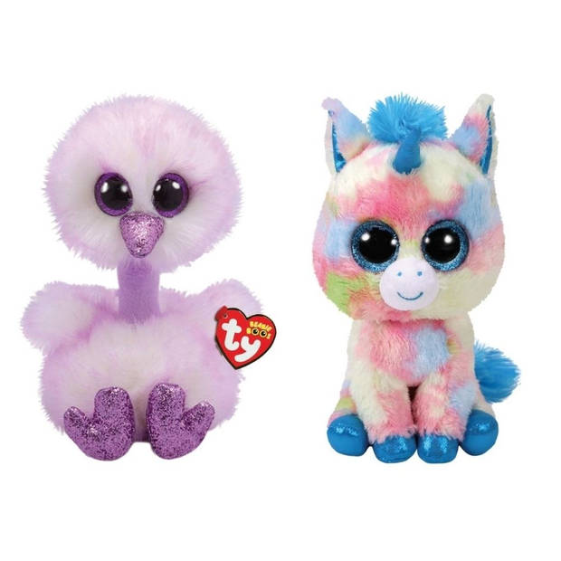 Ty - Knuffel - Beanie Buddy - Kenya Ostrich & Blitz Unicorn