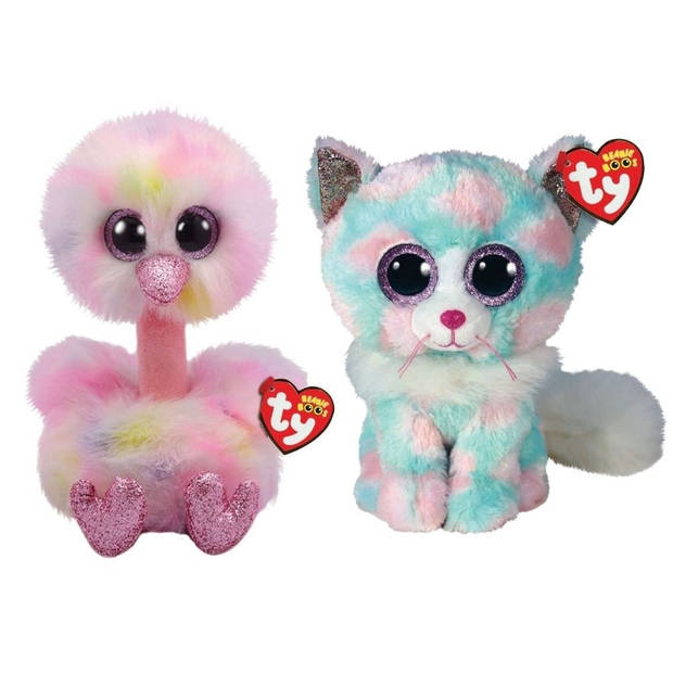 Ty - Knuffel - Beanie Buddy - Avery Ostrich & Opal Cat