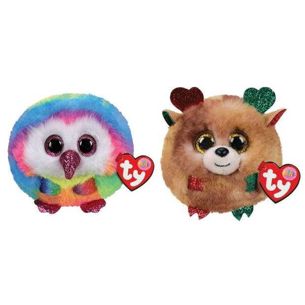 Ty - Knuffel - Teeny Puffies - Owel Owl & Christmas Reindeer