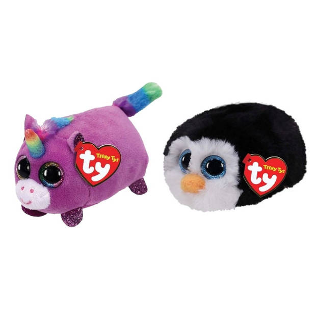 Ty - Knuffel - Teeny Ty's - Rosette Unicorn & Waddles Penguin