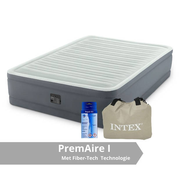 Intex PremAire I - Luchtbed - 2 Persoons - Inclusief Ingebouwde Pomp, Draagtas en Reparatieset