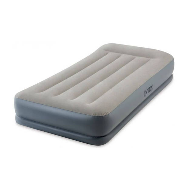 Intex Pillow Rest Mid-Rise - Luchtbed - 1 Persoons - Inclusief Ingebouwde Pomp en Repairset- 191x99x30 cm - PVC - Grijs