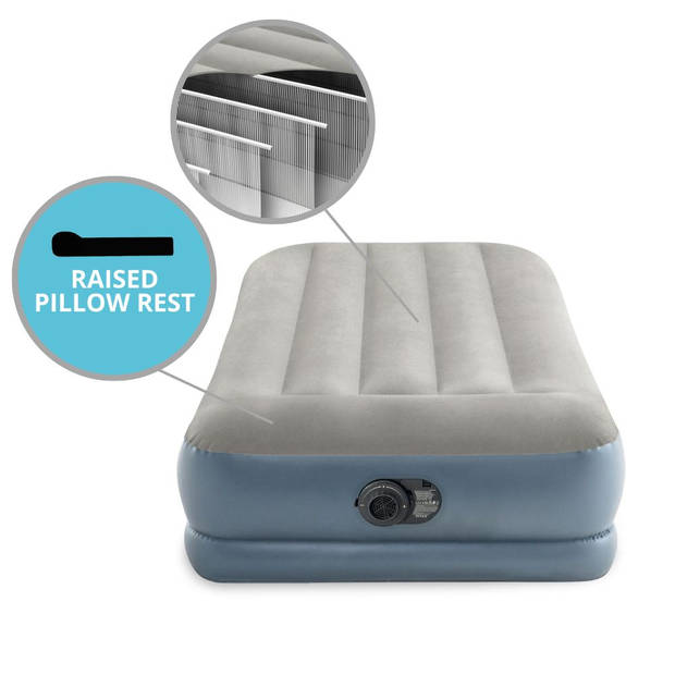 Intex Pillow Rest Mid-Rise - Luchtbed - 1-Persoons - 99x191x30 cm (BxLxH) - Grijs - Met ingebouwde motorpomp