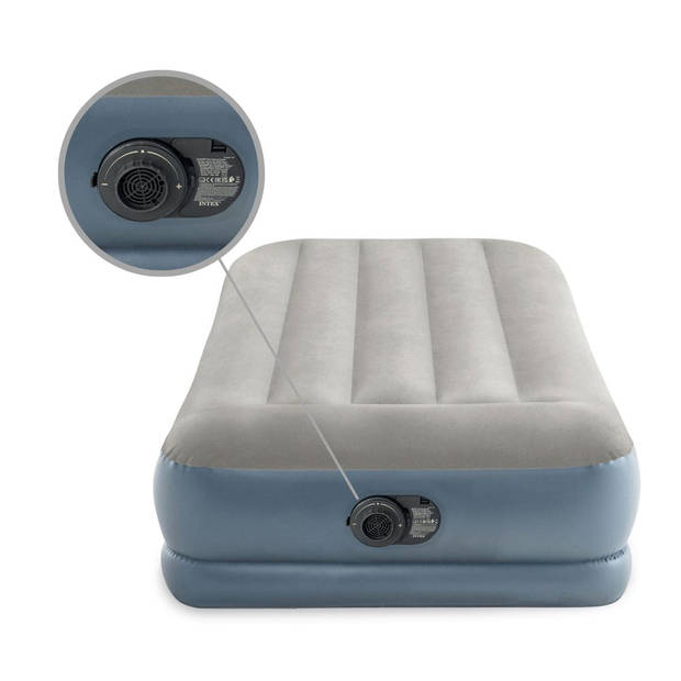 Intex Pillow Rest Mid-Rise - Luchtbed - 1-Persoons - 99x191x30 cm (BxLxH) - Grijs - Met ingebouwde motorpomp