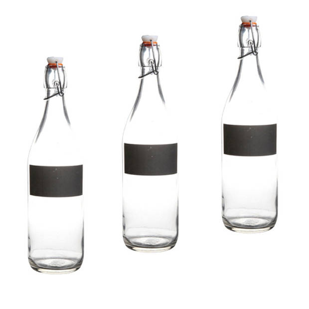 3x stuks weckflessen/lege deco flessen met krijt tekstvak 970 ml - Decoratieve flessen