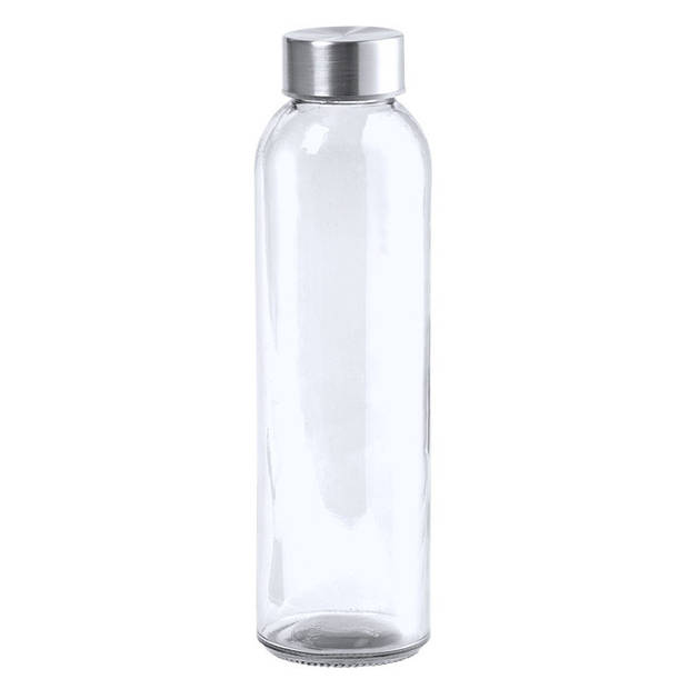 3x Stuks glazen waterfles/drinkfles transparant met Rvs dop 550 ml - Drinkflessen