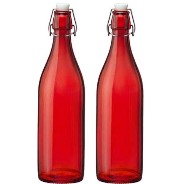 Set van 2x stuks rode giara waterflessen van 1 liter met dop - Decoratieve flessen