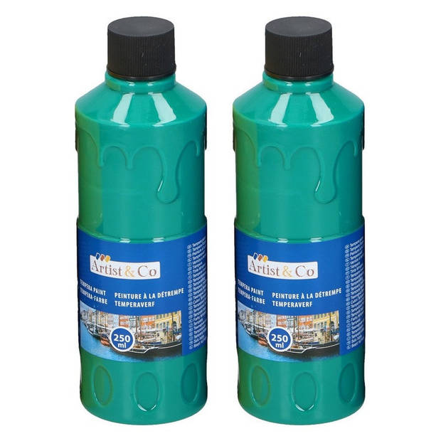 2x Groene acrylverf / temperaverf fles 250 ml hobby/knutsel verf - Hobbyverf