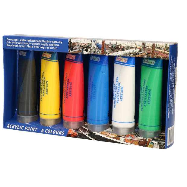 Acrylverf tubes in 6 kleuren 75ml - Hobbyverf