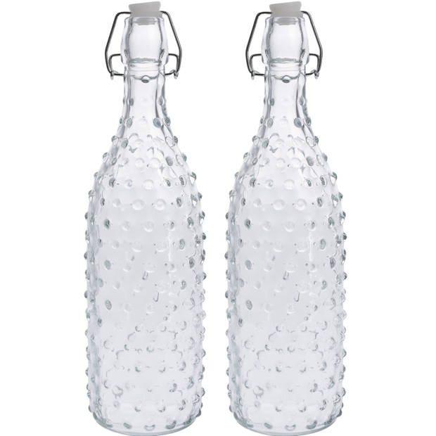 2x Glazen decoratie flessen transparant met beugeldop 1000 ml - Drinkflessen
