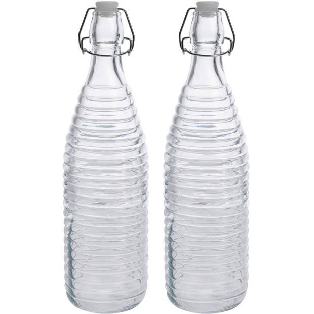 2x Glazen decoratie flessen transparant met beugeldop 1000 ml - Drinkflessen