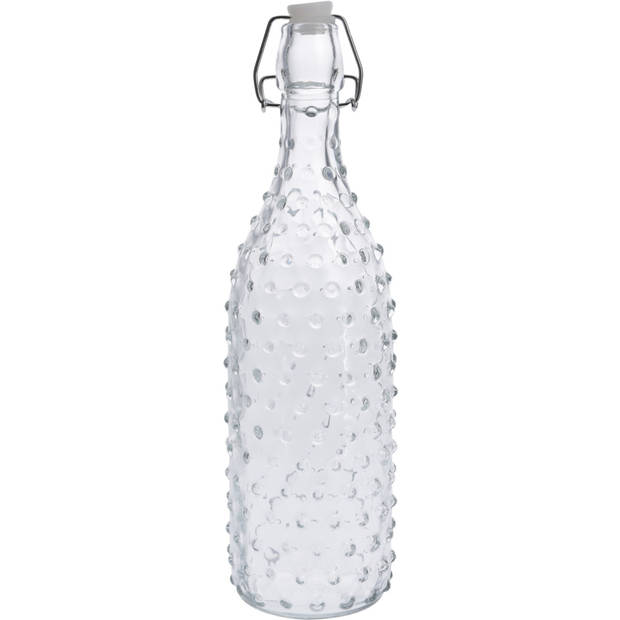 3x Glazen decoratie flessen transparant met beugeldop 1000 ml - Drinkflessen