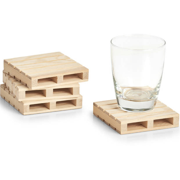 4x Houten pallet onderzetter voor glazen/bekers 10 x 10 cm - Glazenonderzetters