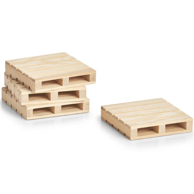 4x Houten pallet onderzetter voor glazen/bekers 10 x 10 cm - Glazenonderzetters