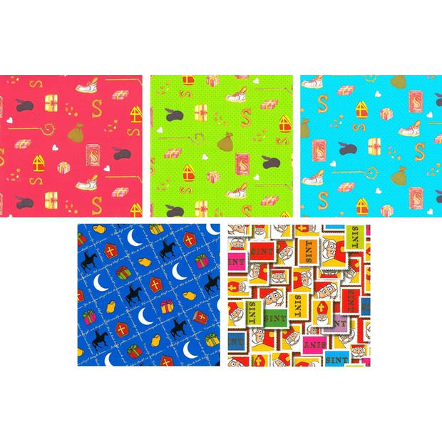 5x XL Inpakpapier/cadeaupapier Sinterklaas print gekleurd 2,5 x 0,7 meter 70 gram luxe kwaliteit - Cadeaupapier