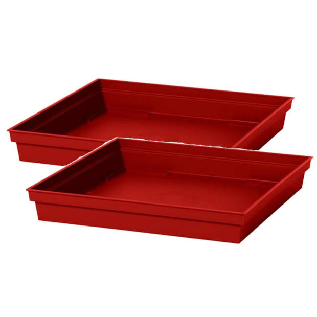 2x stuks bloempot kunststof onderschalen Toscane rood vierkant L27 x B27 x H4 cm - Plantenpotten