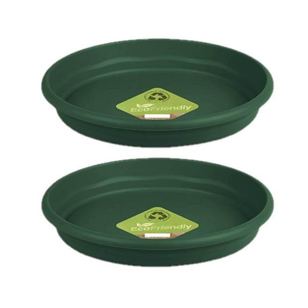 Set van 2x stuks bloempot/plantenpot onderschaal donkergroen kunststof diameter 26 cm - Plantenpotten