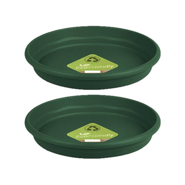 Set van 2x stuks bloempot/plantenpot onderschaal donkergroen kunststof diameter 22 cm - Plantenpotten