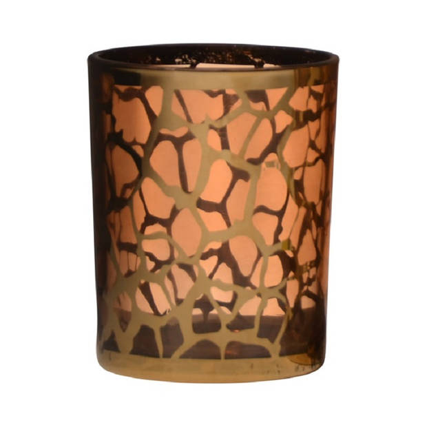 2x stuks theelichthouders/waxinelichthouders giraffe print glas goud 12.5 x 10 cm - Waxinelichtjeshouders