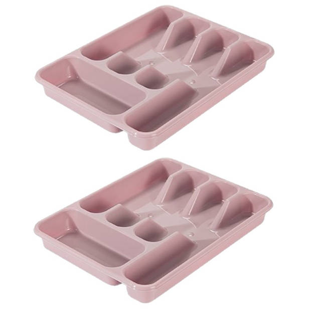 2x stuks bestekbakken/bestekhouders 5-vaks oud roze 34 x 26 x 5 cm - Bestekbakken