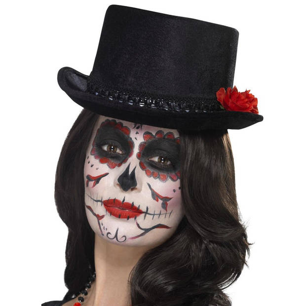 Day of the dead hoge verkleed hoed zwart - Verkleedhoofddeksels