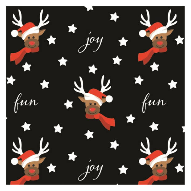 1x Rollen inpakpapier/cadeaupapier Kerst print zwart / rendier fun 250 x 70 cm luxe kwaliteit - Cadeaupapier