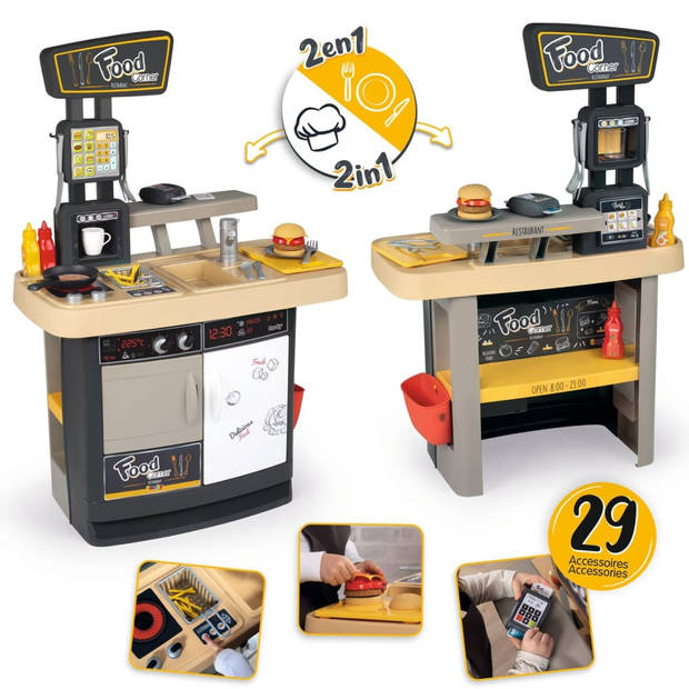 Smoby - food corner restaurant - keukenresto met cb-lezer - 29 accessoires - imitatie speelgoed voor kinderen