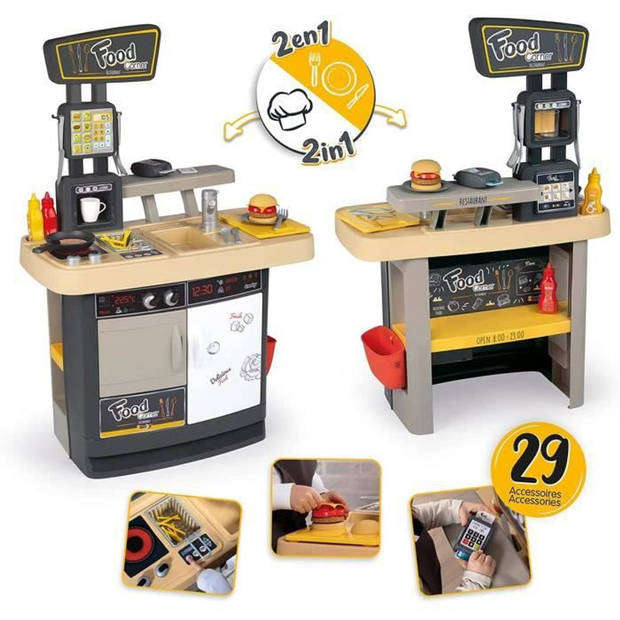 Smoby - food corner restaurant - keukenresto met cb-lezer - 29 accessoires - imitatie speelgoed voor kinderen