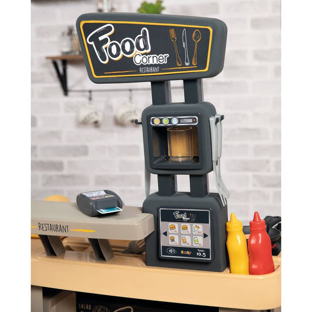 Smoby - food corner restaurant - keukenresto met cb-lezer - 29 accessoires - imitatie speelgoed voor kinderen