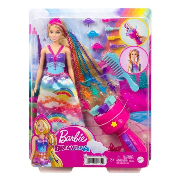 Barbie - barbie doll princess magic braids, met hairextensions en accessoires - fashion doll - vanaf 3 jaar