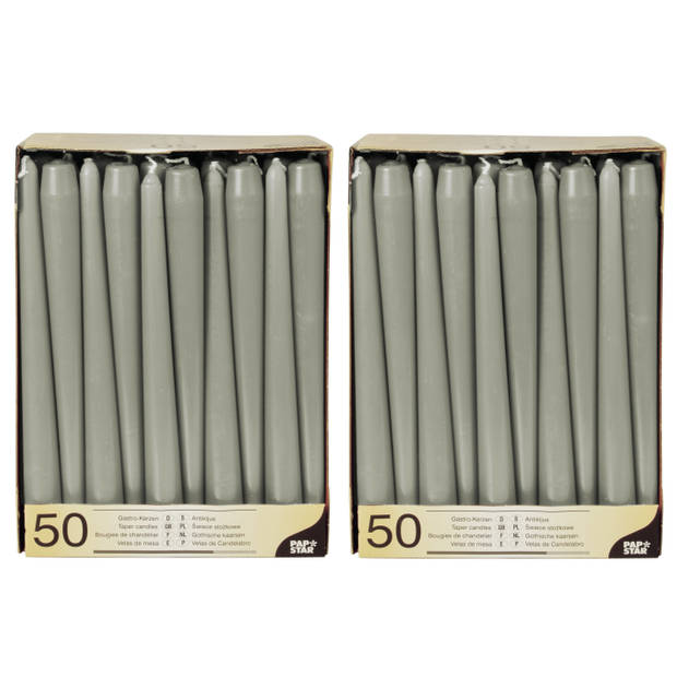 50x stuks dinerkaarsen grijs 25 cm - Dinerkaarsen