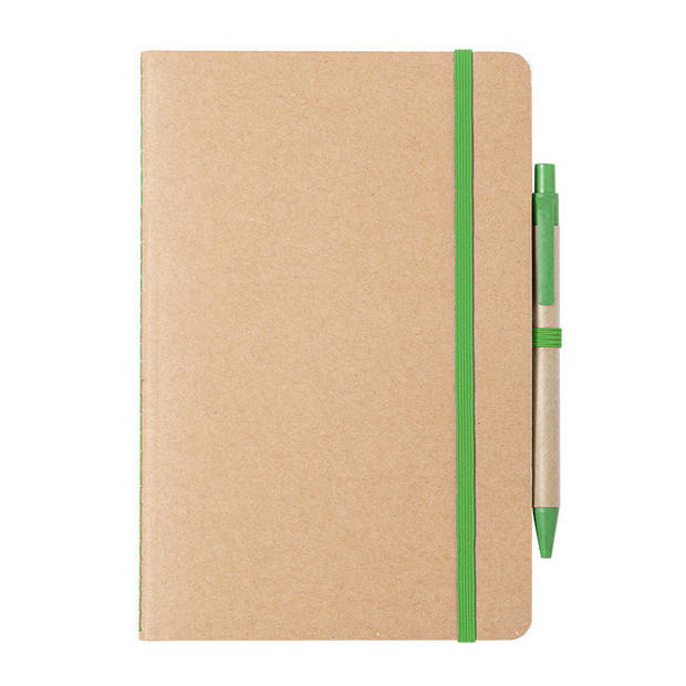 Set van 3x stuks natuurlijn schriftjes/notitieboekjes karton/groen met elastiek A5 formaat - Schriften