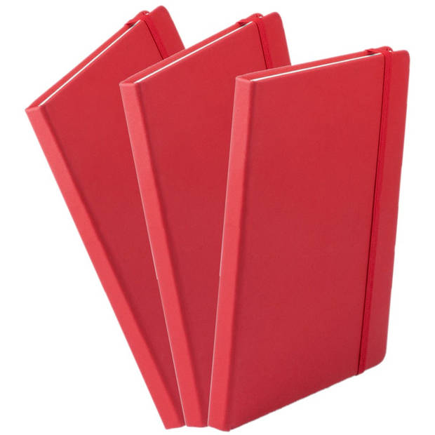 Set van 3x stuks luxe schriftjes/notitieboekjes rood met elastiek A5 formaat - Schriften