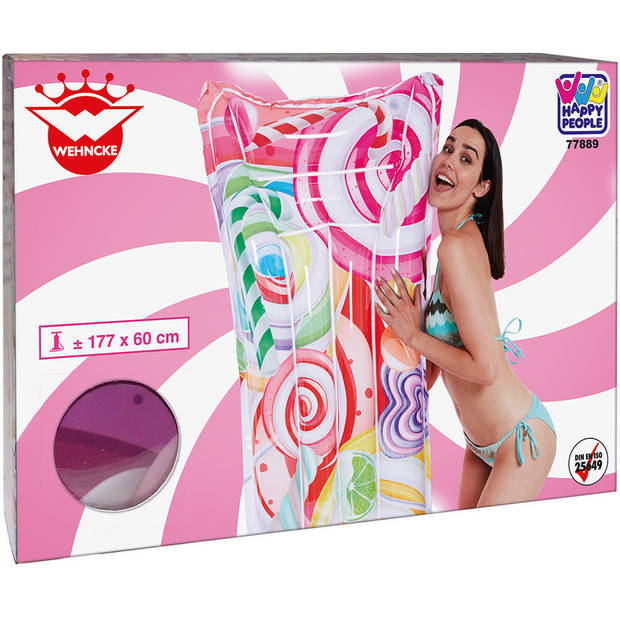 Roze/snoepjes print opblaasbaar luchtbed 177 x 60 cm kids speelgoed - Luchtbed (zwembad)