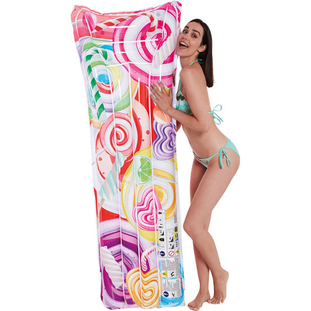 Roze/snoepjes print opblaasbaar luchtbed 177 x 60 cm kids speelgoed - Luchtbed (zwembad)