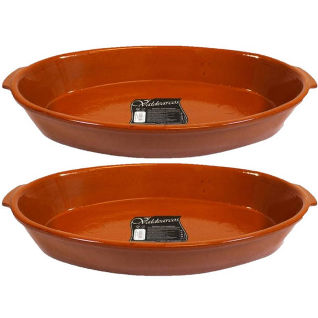 Set van 2x stuks tapas ovenschalen/serveerschalen ovaal terracotta Fontein 7 liter - Snack en tapasschalen