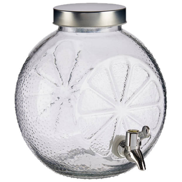Glazen drankdispenser/limonadetap 4,5 liter met 4x Mason jars/smoothie drinkglazen met rietje en dek - Drankdispensers
