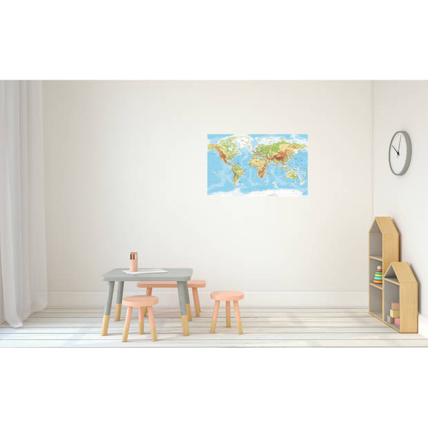 Leerzame fysische wereldkaart poster voor op kinderkamer / school / decoratie 84 x 52 cm - Posters
