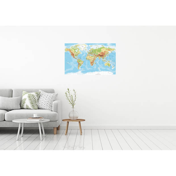 Leerzame fysische wereldkaart poster voor op kinderkamer / school / decoratie 84 x 52 cm - Posters