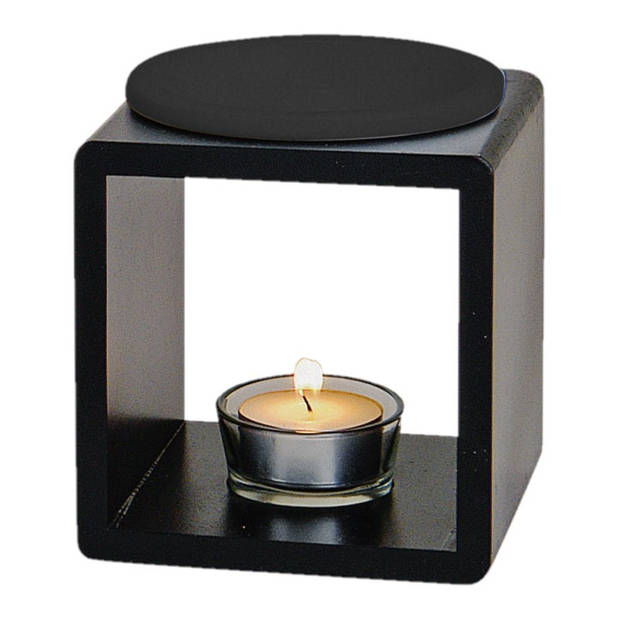 Geurbrander voor amberblokjes/geurolie/waxmelts - 2x - keramiek - zwart - 11 x 11 x 13 cm - Geurbranders