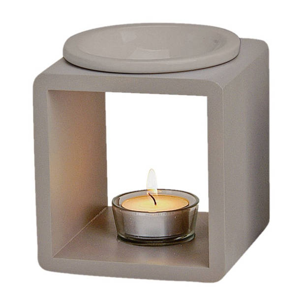 Geurbrander voor amberblokjes/geurolie/waxmelts - keramiek - grijs - 11 x 11 x 13 cm - Geurbranders