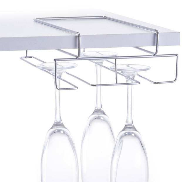 1x Zilver chroom wijnglasrekken hangend voor 4 glazen 28 cm - Opbergrekjes