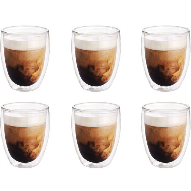 6x Koffieglazen/theeglazen dubbelwandig glas 300 ml - Koffie- en theeglazen
