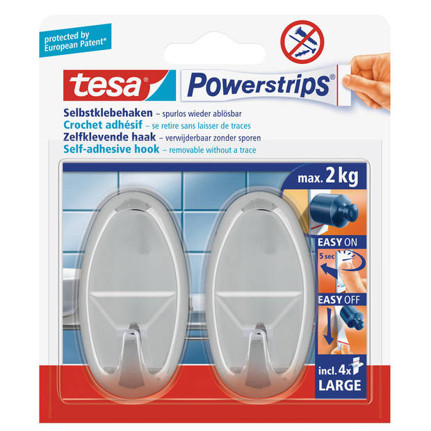 Powerstrips haken ovaal large Tesa 2 stuks - Handdoekhaakjes