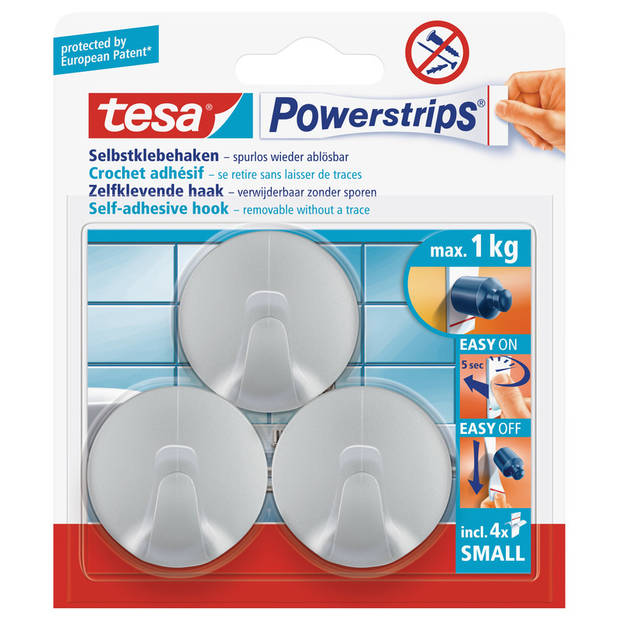 Powerstrips ronde haken small Tesa 3 stuks - Handdoekhaakjes